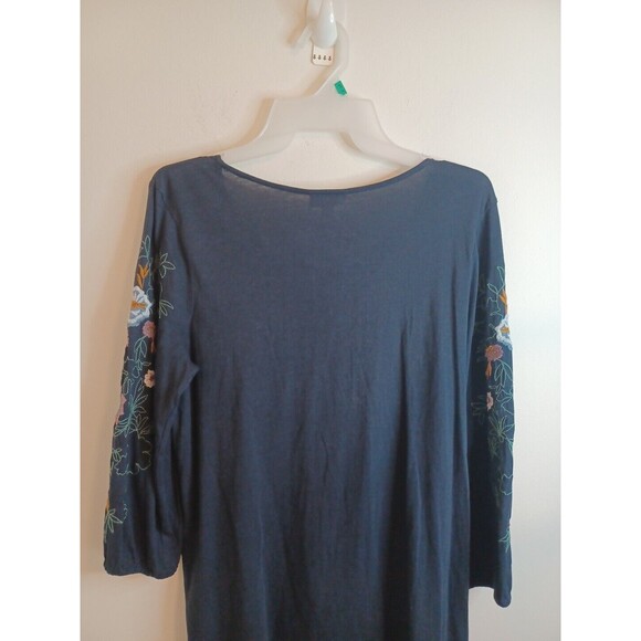 J. Jill Pullover Top Blouse SP Navy Blue Floral Embroidered Sleeves Boho Peasant - Picture 8 of 8